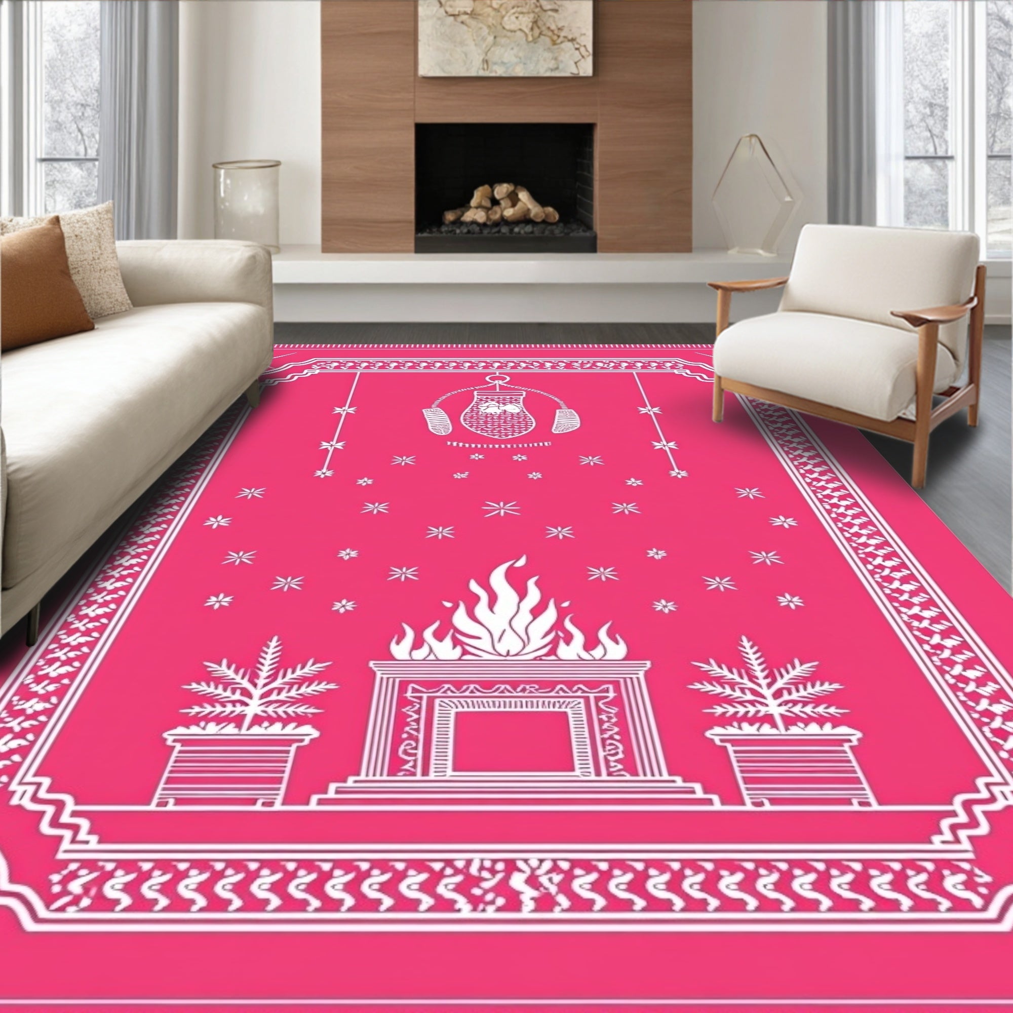 Cozy Pink Hearth Fire Mittens Rug