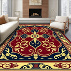 Crimson Navy Gold Floral Medallion Rug