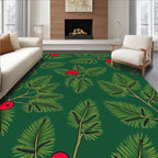 Festive Green Holly Berry Sprigs Rug