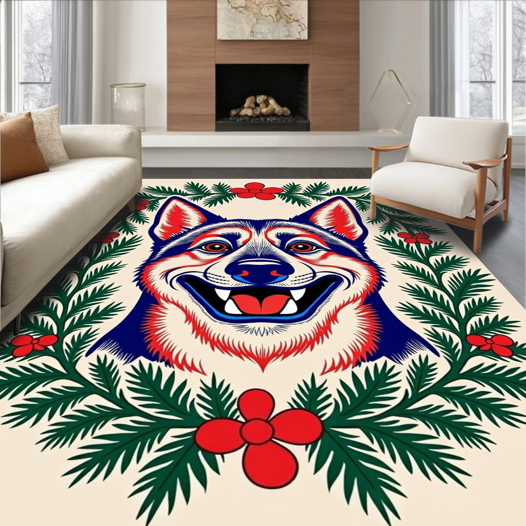 Crimson Blue Dog Pine Garland Rug