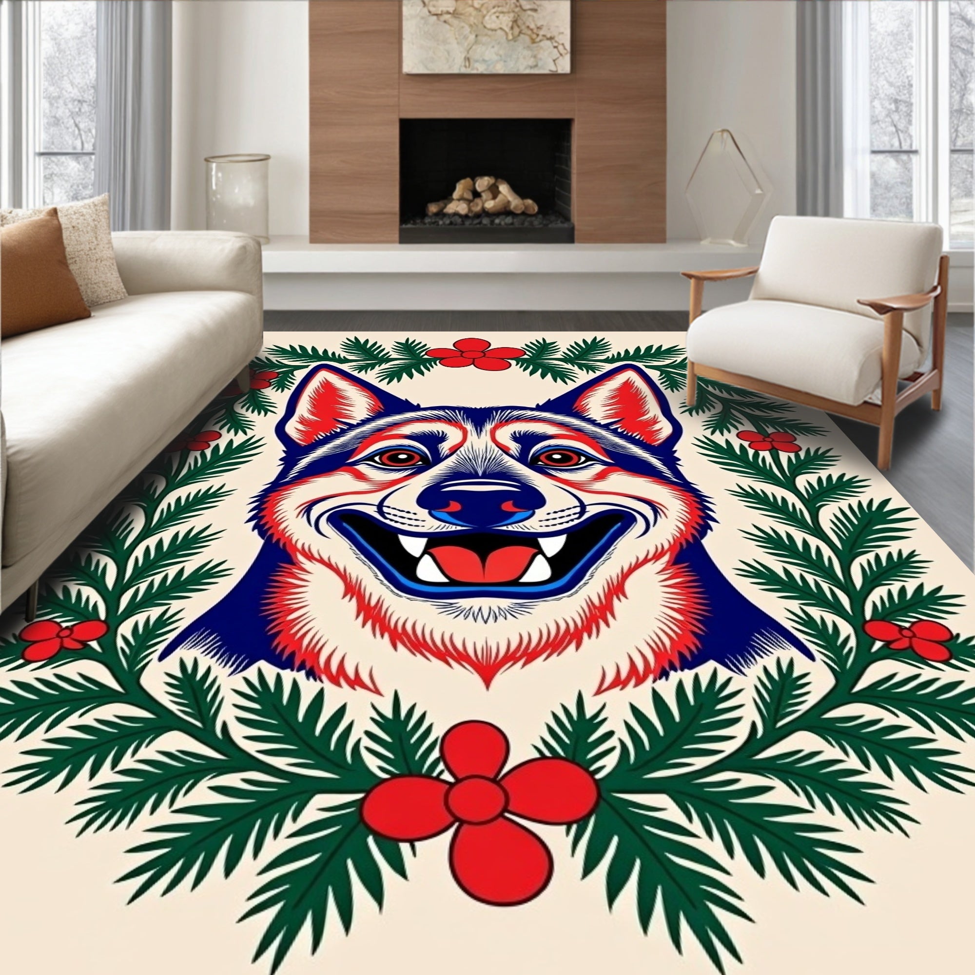 Crimson Blue Dog Pine Garland Rug
