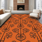 Orange Floral Art Nouveau Silhouette Rug
