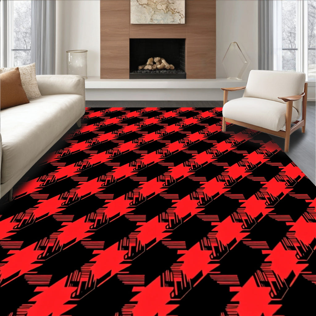 Bold Red Houndstooth Jagged Stripes Rug