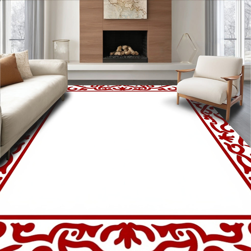 Elegant Red Vine Scroll Frame Rug