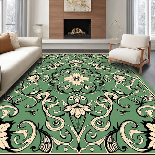 Art Nouveau Green Floral Swirl Rug
