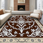 Ornate White Filigree Brown Botanical Rug