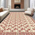 Crimson Floral Motif Geometric Harmony Rug