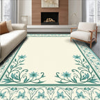 Teal Floral Border Cream Classic Rug