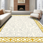 Ornate Gold Cream Swirl Border Rug