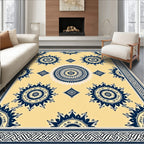Cream and Navy Sunburst Medallion Rug