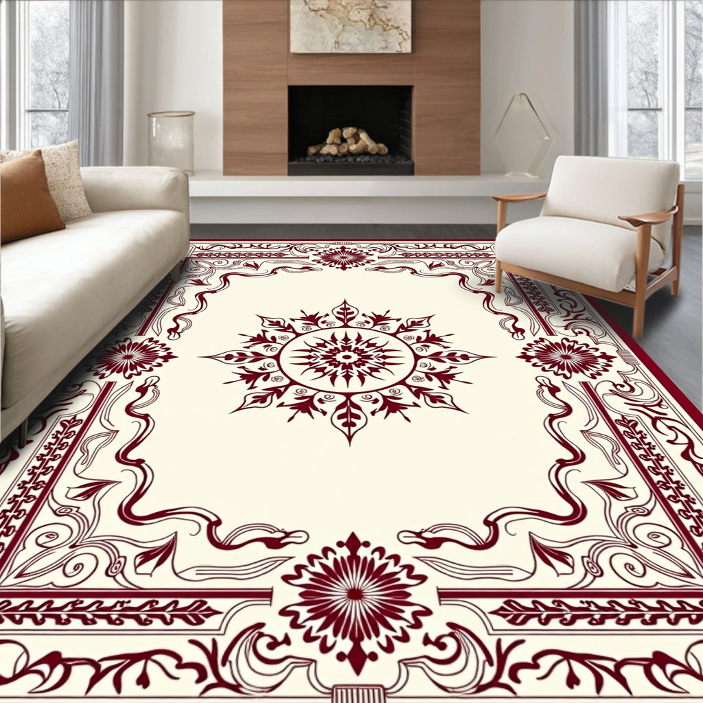 Burgundy Floral Medallion Border Rug