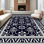 Classic Navy White Floral Vine Rug