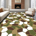 Camouflage Green Brown White Geometric Shapes Rug