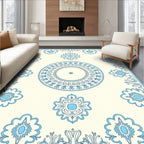 Cream Blue Medallion Floral Accent Rug