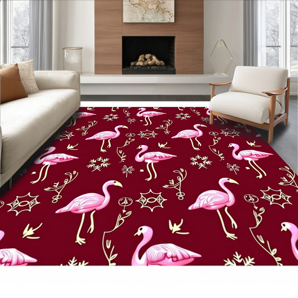 Pink Flamingo Tropical Vine Medallion Rug
