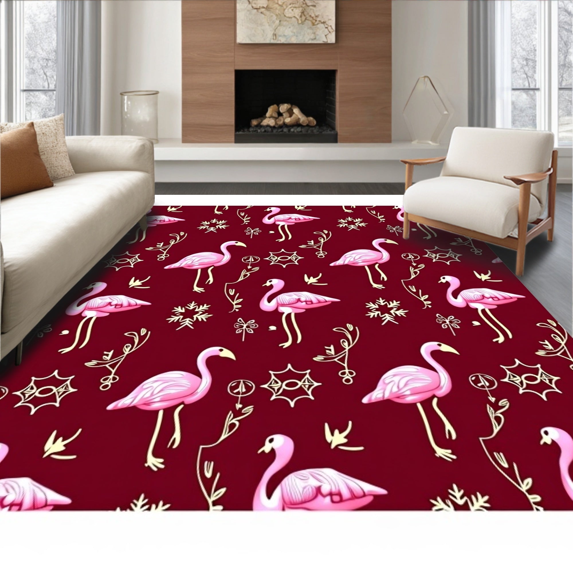 Pink Flamingo Tropical Vine Medallion Rug