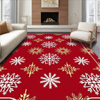 Red White Gold Snowflake Celebration Rug