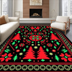 Bold Red Green Folk Art Trees Rug