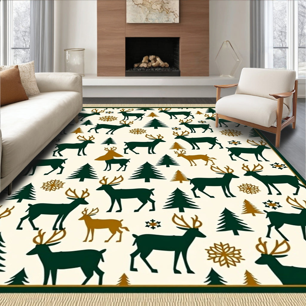 Forest Green Majestic Deer Woodland Scene Rug