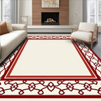 Crimson Red Openwork Geometric Border Rug
