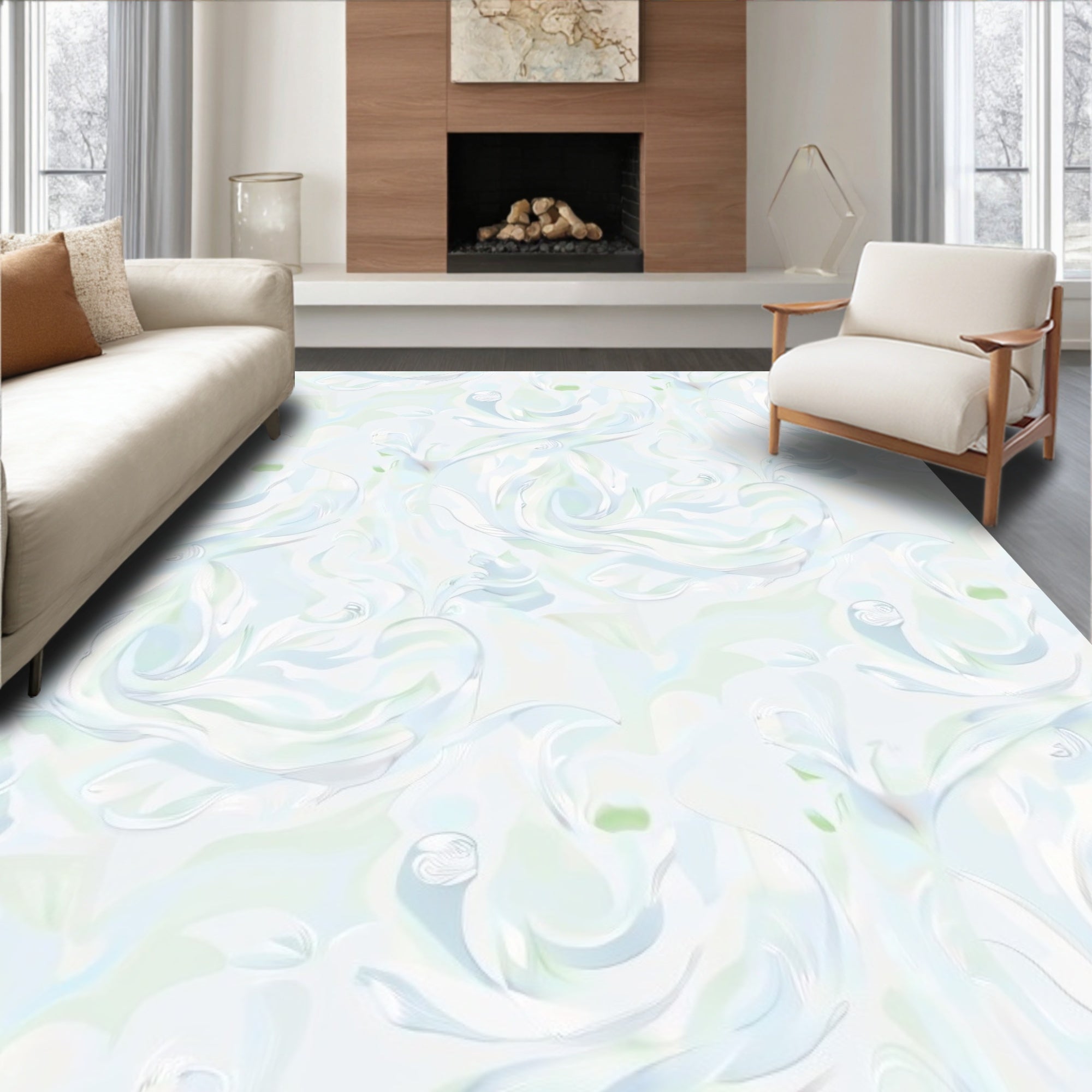 Ethereal Ice Blue Swirls Rug