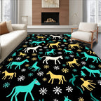 Whimsical Horses And Trees In Teal Rug