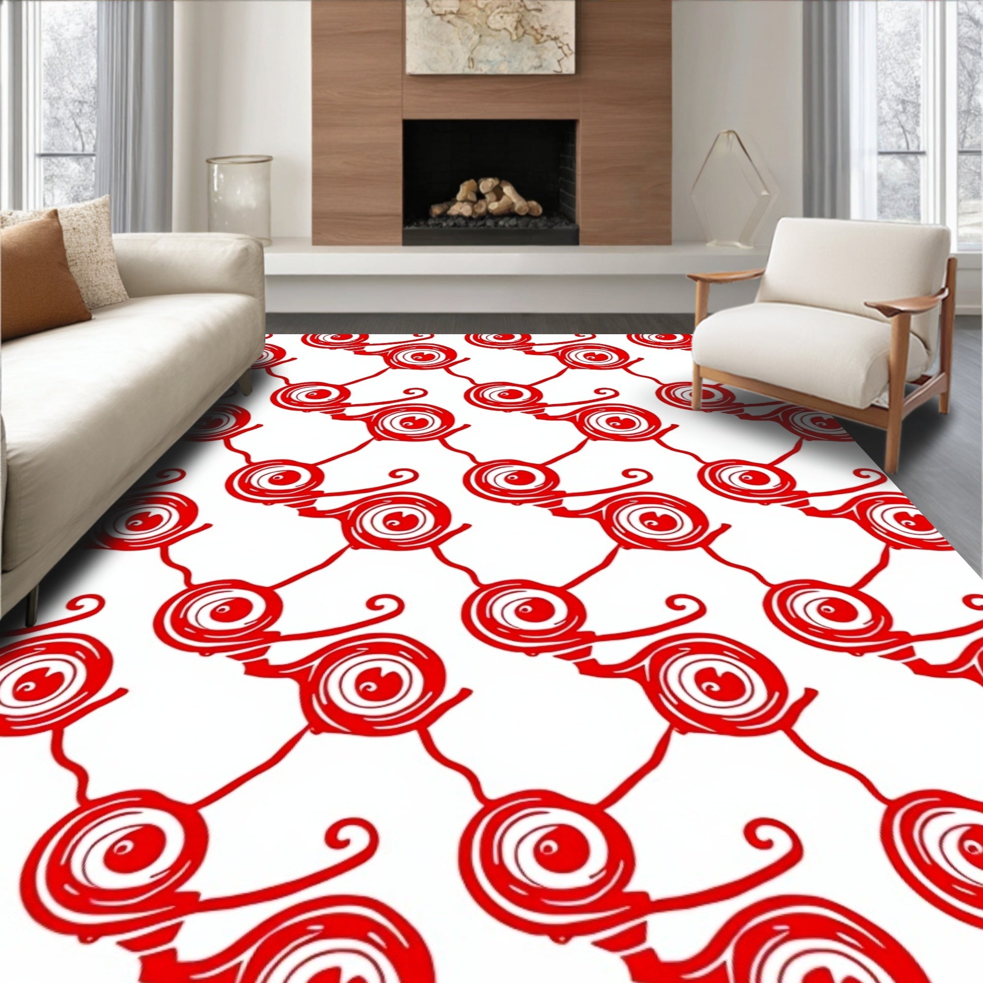 Bold Red Swirling Abstract Forms Rug