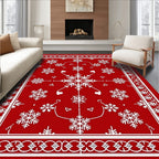 Crimson Snowflake Winter Border Rug