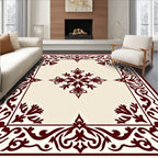 Dark Red Floral Medallion Cream Accent Rug