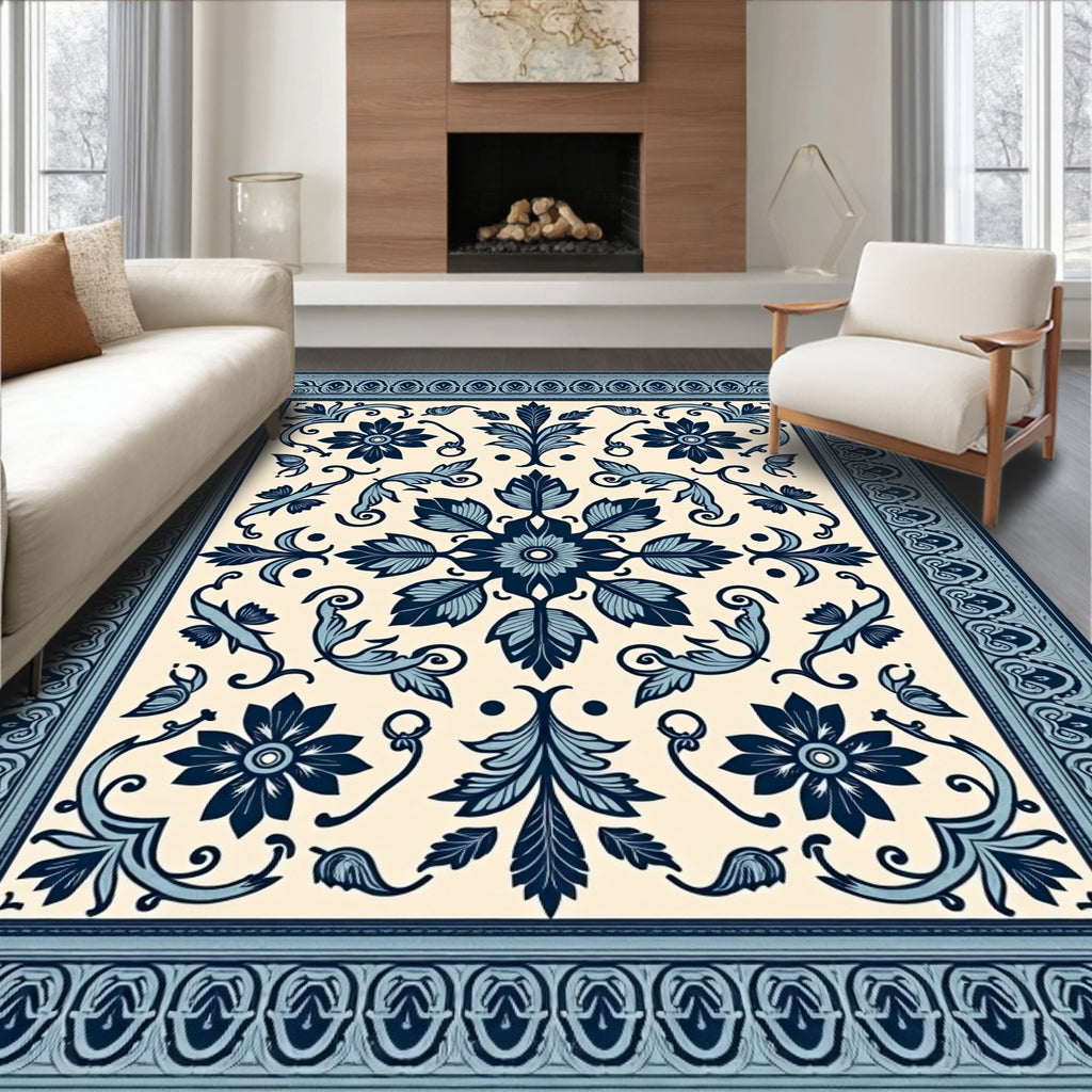 Oceanic Floral Symmetry Cream Tapestry Rug