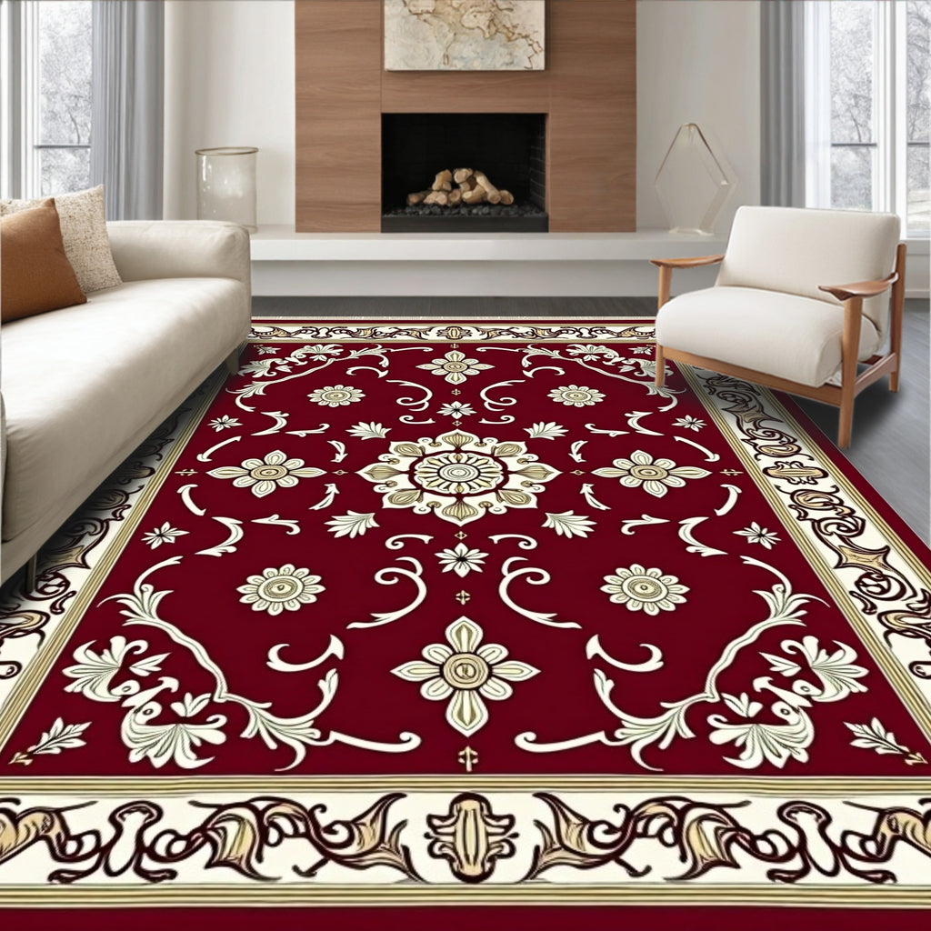 Elegant Crimson Floral Medallion Rug