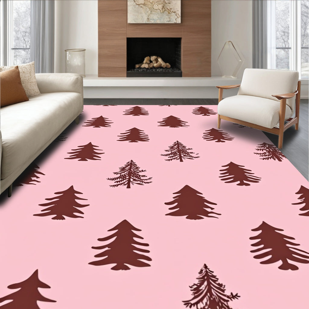 Earthy Pine Trees Repeat Pink Rug