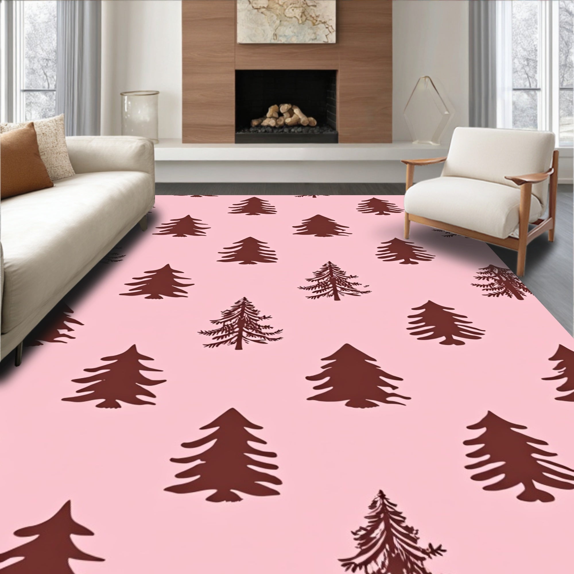Earthy Pine Trees Repeat Pink Rug