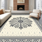 Monochromatic Sunburst Mandala Frame Rug
