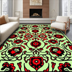 Red Floral Medallion Light Green Background Rug