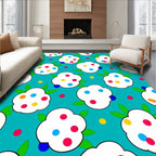 White Blossom Polka Dot Teal Rug