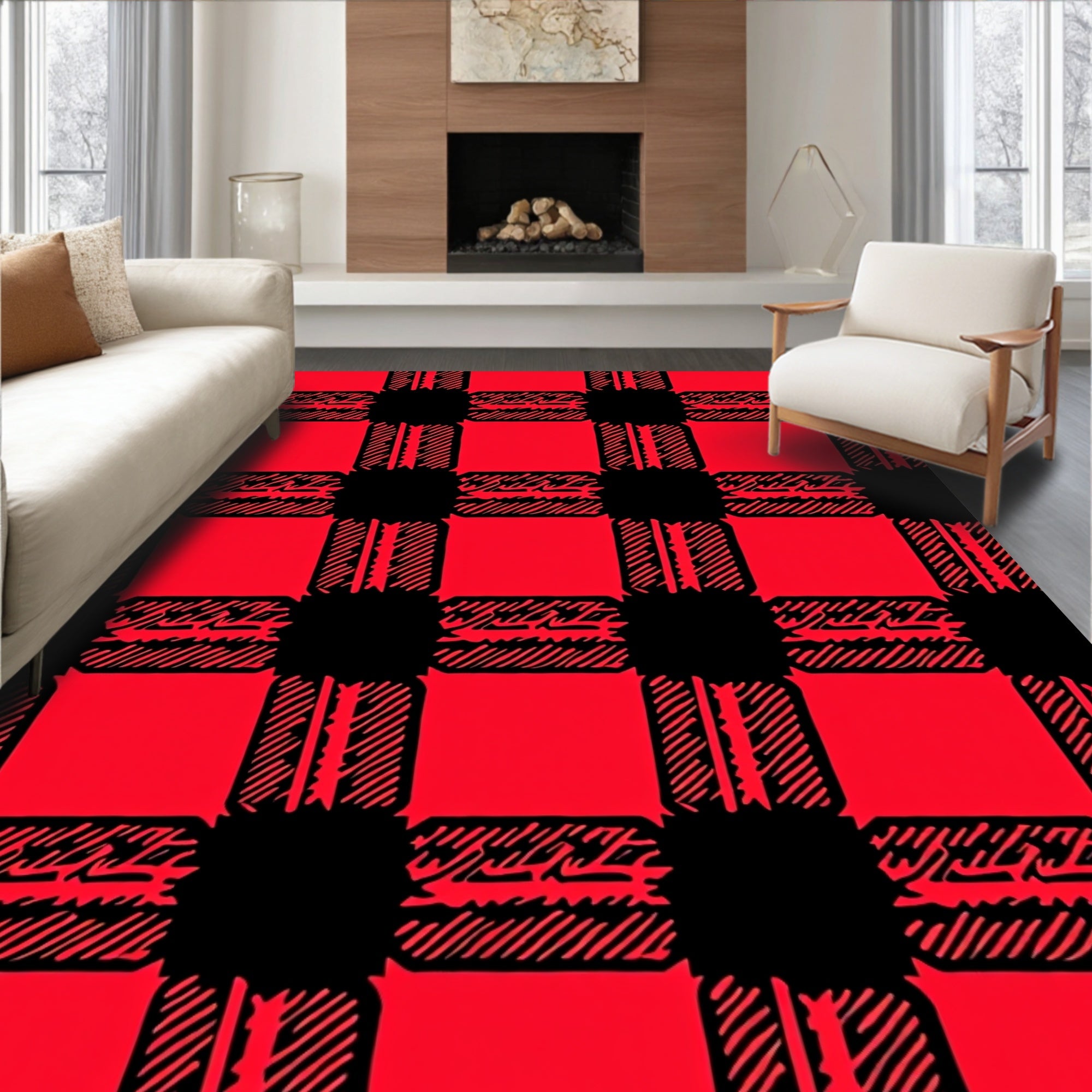 Classic Red Black Buffalo Check Tartan Rug