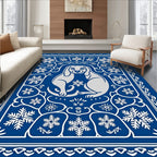 Blue Silver Festive Dog Snowflake Border Rug