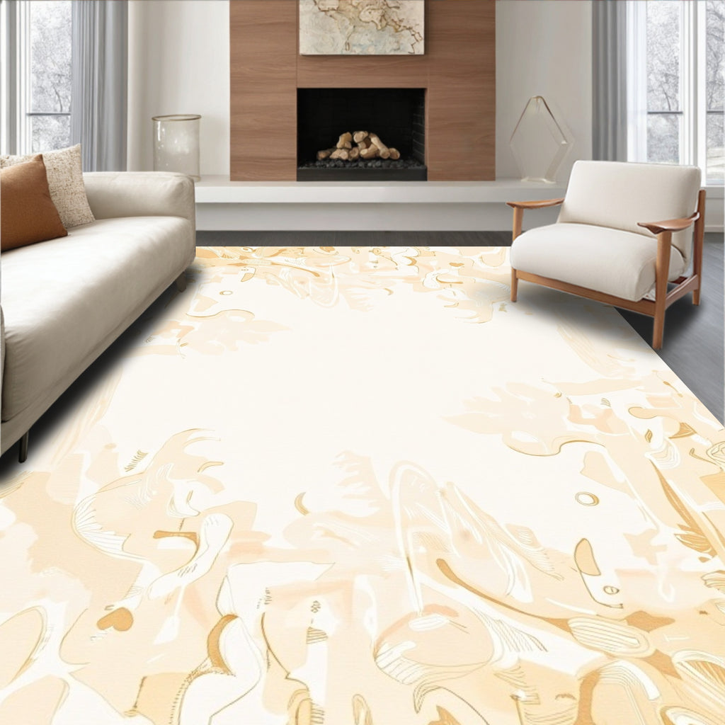 Cream Abstract Organic Line Art Rug