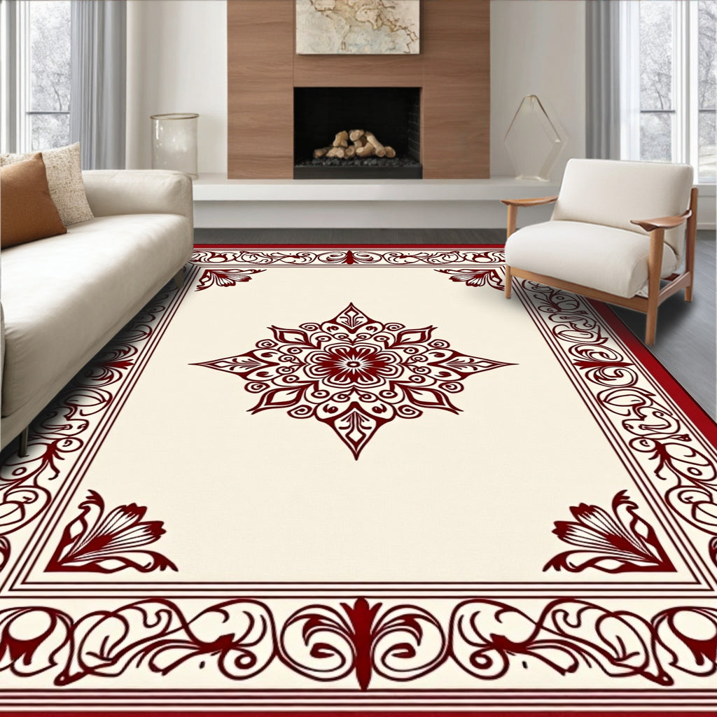 Crimson Bloom Star Border Artwork Rug