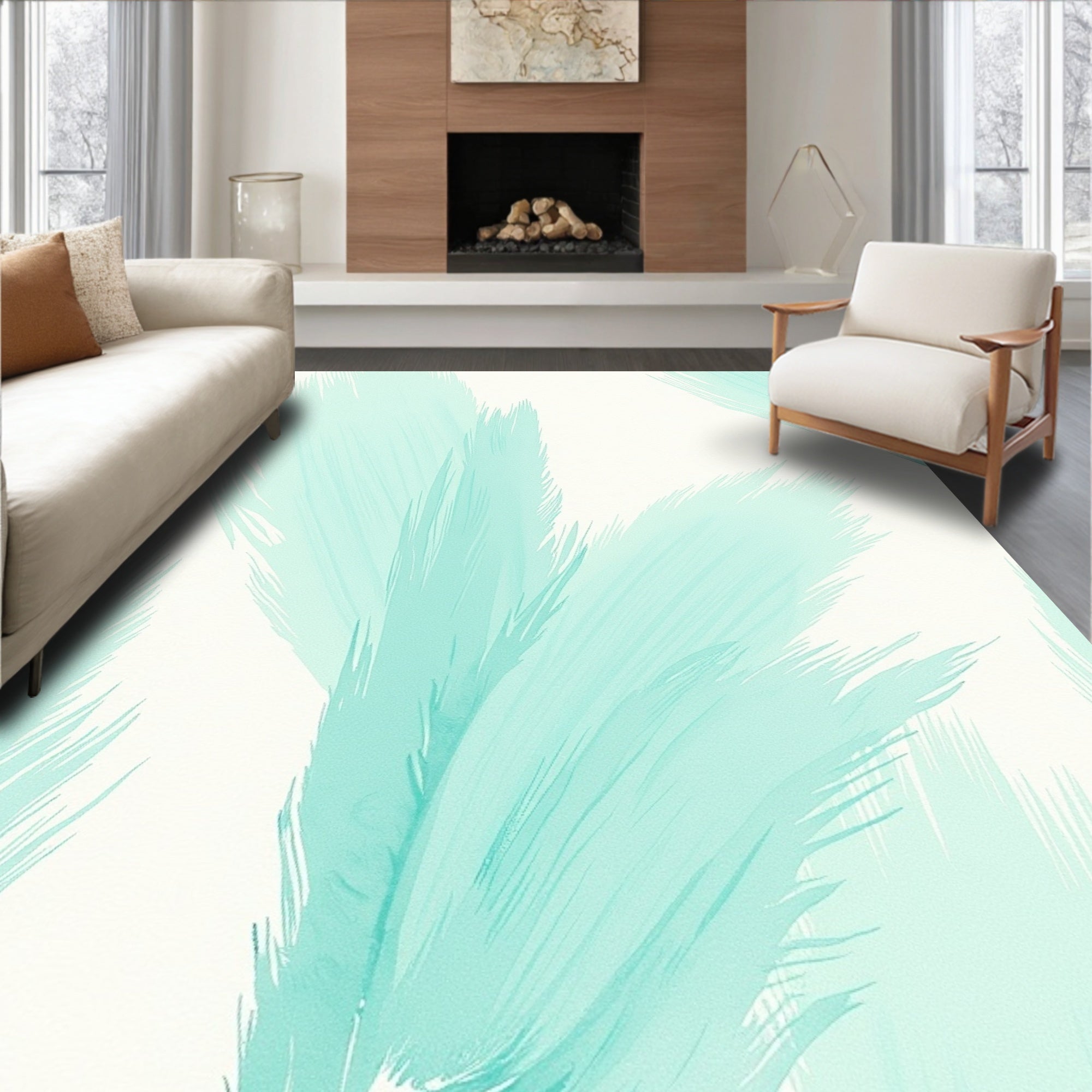Light Aqua Feather Cascade Rug