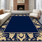 Navy Floral Scroll Border Rug
