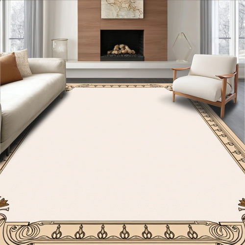 Beige Brown Floral Art Nouveau Frame Rug