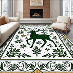 Forest Green Deer With Leafy Border Rug
