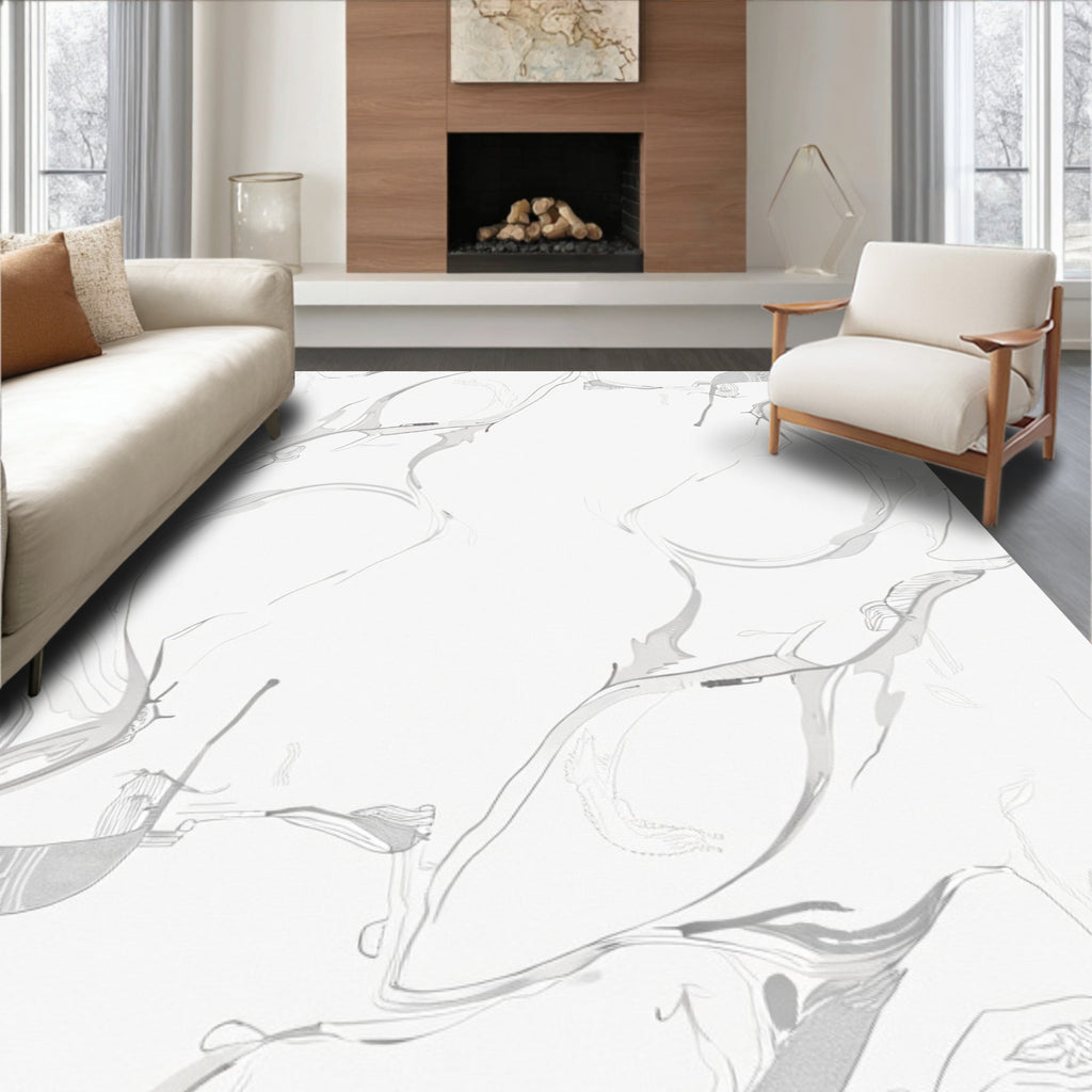 Elegant Silver Calligraphy Swirl Rug