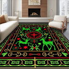 Vibrant Green Deer Garden Medallion Rug