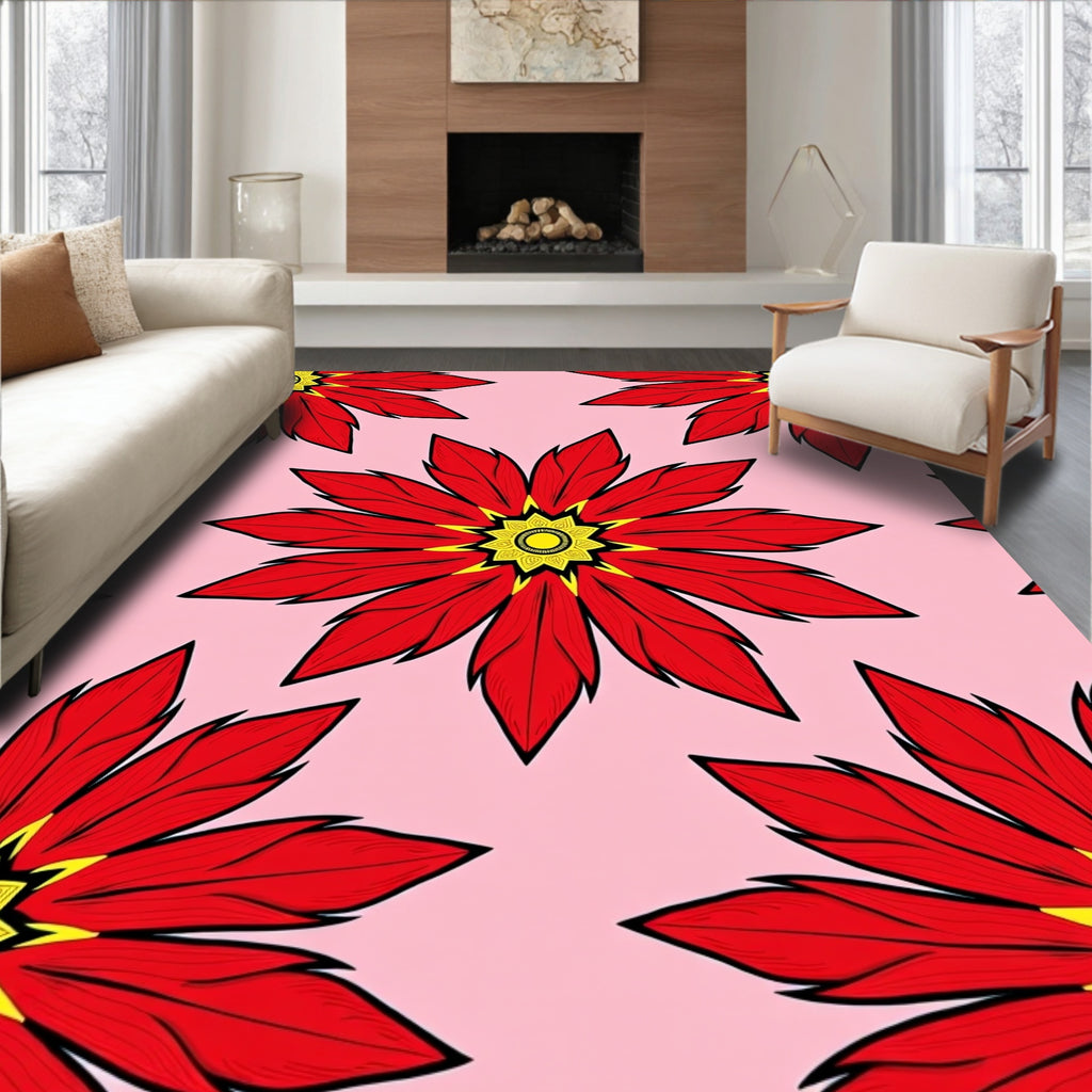 Bold Red Floral Petal Medallion Rug