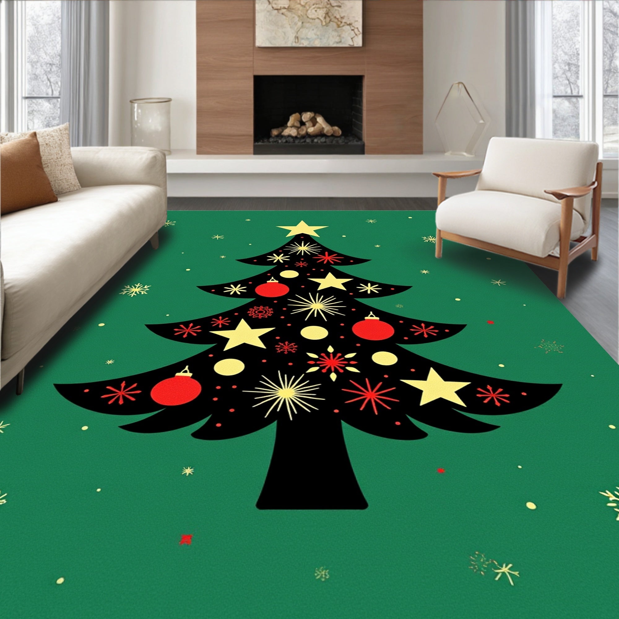 Festive Red Starburst Christmas Tree Rug