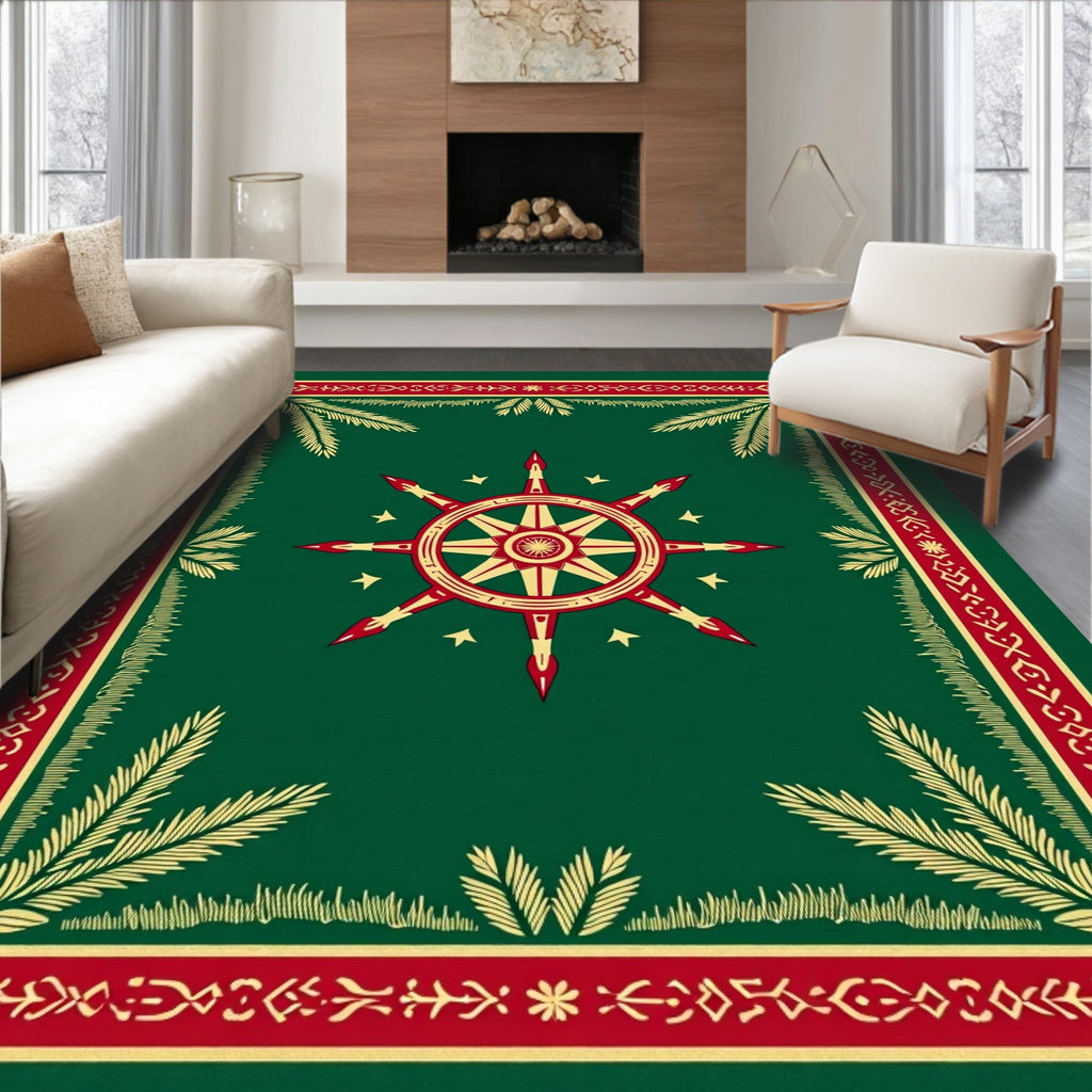 Red Gold Green Compass Star Rug