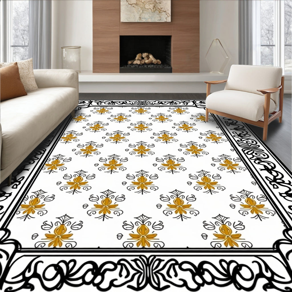 Ornate Golden Floral Lattice Rug